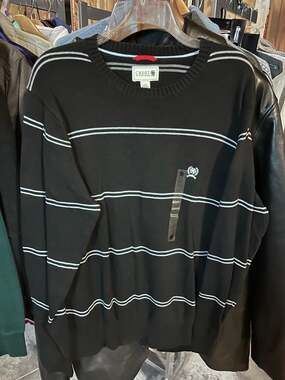 Crest by Tommy Hilfiger Men's Black White Striped Crewneck Sweater Size L